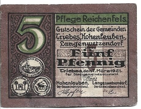 Аверс банкноты 5 fenigów (Niemcy) 1921