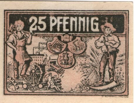 Реверс банкноты 25 fenigów (Niemcy) 1921