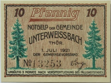 Аверс банкноты 10 fenigów (Niemcy) 1921