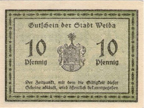 Реверс банкноты 10 fenigów (Niemcy)