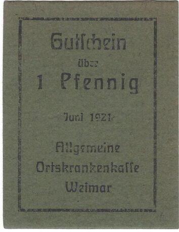 Аверс банкноты 1 fenig Allgemeine Ortskrankenkasse (Niemcy) 1921