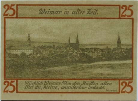Реверс банкноты Seria 25 fenigów – widok miasta (Niemcy) 1921