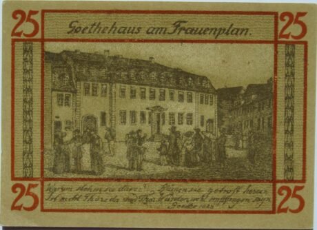 Реверс банкноты Seria 25 zabytków Pfenniga – Goethehaus (Niemcy) 1921