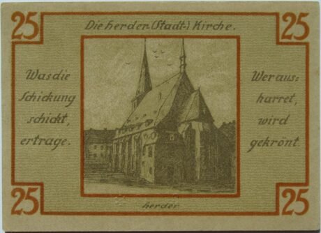Реверс банкноты 25 fenigów Sights Series - Herderkirche (Germany) 1921
