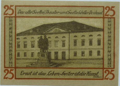 Реверс банкноты Seria celowników 25 fenigów – Teatr (Niemcy) 1921