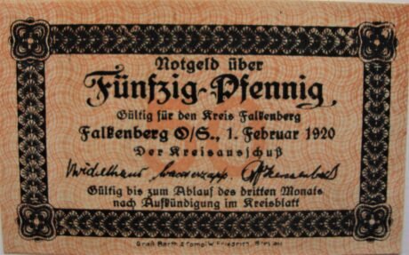 Аверс банкноты 50 Pfennig Kreis Falkenberg (Niemcy) 1920