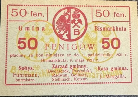 Реверс банкноты 50 Pfennig Bismarckhütte (Niemcy) 1921