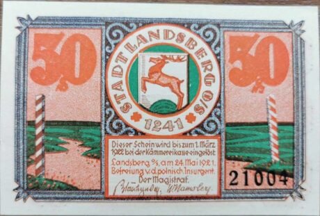 Аверс банкноты 50 Pfennig Landsberg w Oberschlesien (Niemcy) 1921