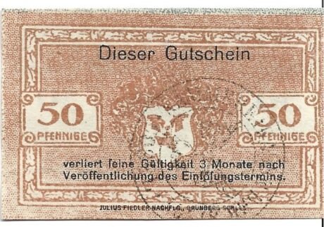 Реверс банкноты 50 fenigów (Niemcy) 1920