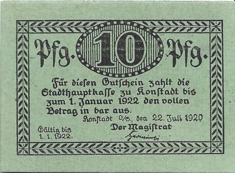 Аверс банкноты 10 Pfennig (Германия) 1920 года