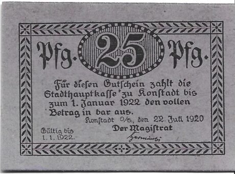 Аверс банкноты 25 fenigów (Niemcy) 1920