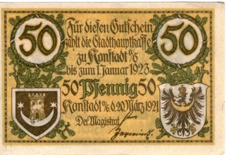 Аверс банкноты 50 Pfennig (Германия) 1921 года