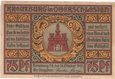 Аверс банкноты 75 Pfennig (Германия) 1921 года