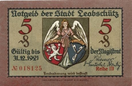 Аверс банкноты 5 fenigów (Niemcy) 1921