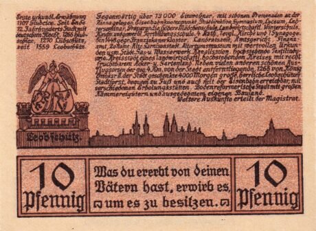 Реверс банкноты 10 Pfennig (Германия)