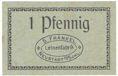 Аверс банкноты 1 Pfennig Leinenfabrik S. Fränkel (Niemcy) 1920