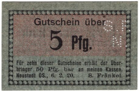 Аверс банкноты 5 Pfennig S. Fränkel (Niemcy) 1920