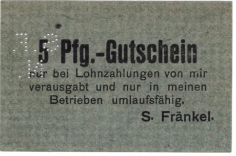 Реверс банкноты 5 Pfennig S. Fränkel (Niemcy) 1920