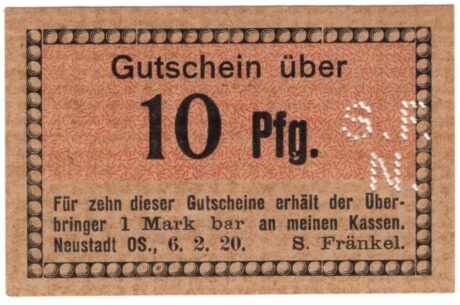 Аверс банкноты 10 Pfennig S. Fränkel (Niemcy) 1920