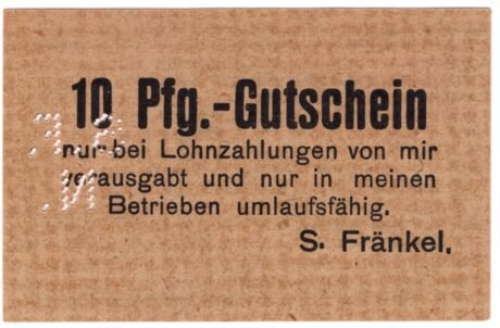 Реверс банкноты 10 Pfennig S. Fränkel (Niemcy) 1920