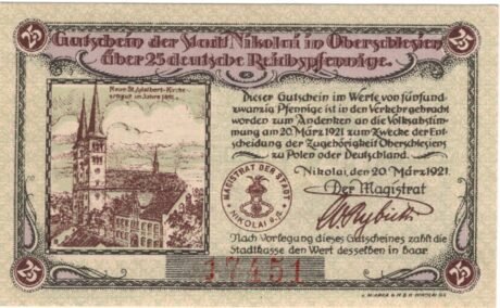 Аверс банкноты 25 fenigów (Niemcy) 1921