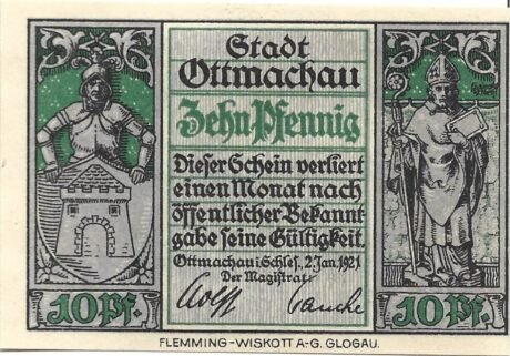 Аверс банкноты 10 fenigów (Niemcy) 1921