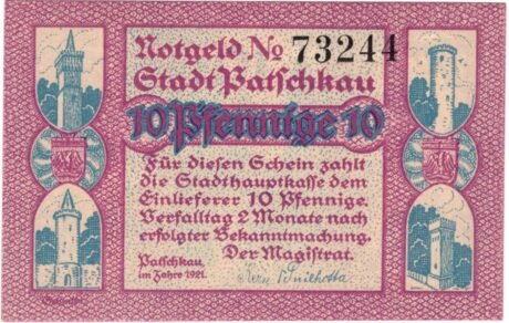 Аверс банкноты 10 fenigów (Niemcy) 1921