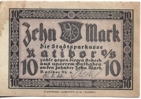 Аверс банкноты 10 marek Stadtsparkasse (Niemcy)