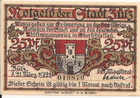 Аверс банкноты 25 fenigów (Niemcy) 1921