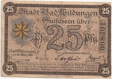 Аверс банкноты 25 fenigów (Niemcy) 1920