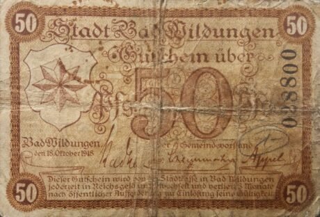 Аверс банкноты 50 fenigów (Niemcy) 1918