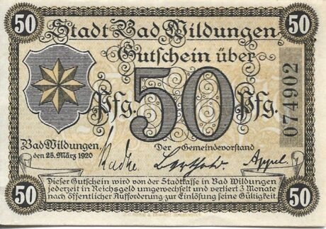 Аверс банкноты 50 fenigów (Niemcy) 1920