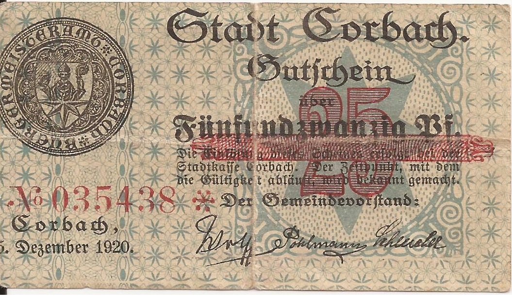 Аверс банкноты 25 пфеннигов (Германия) 1920 года
