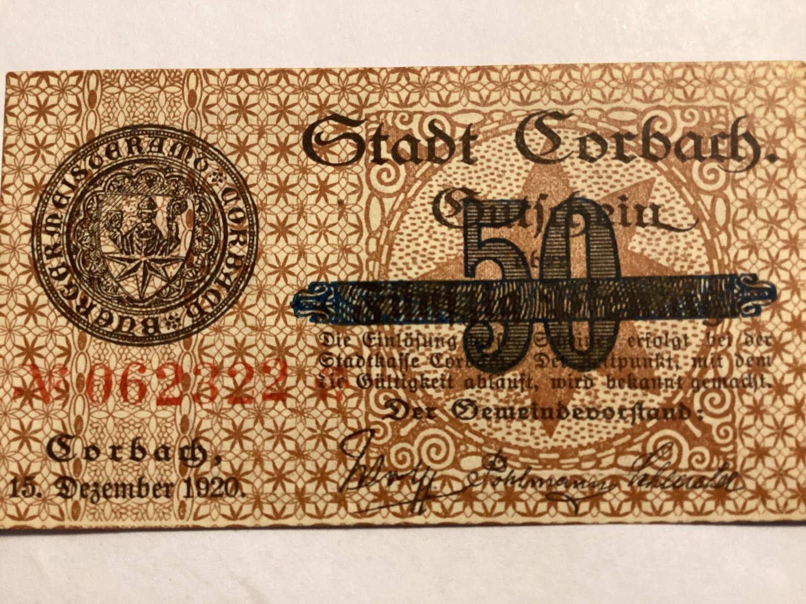 Аверс банкноты 50 пфеннигов (Германия) 1920 года