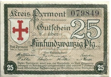 Аверс банкноты 25 fenigów (Niemcy) 1919