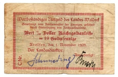 Аверс банкноты 10 złotych fenigów (Niemcy) 1923