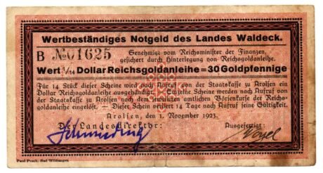 Аверс банкноты 30 złotych fenigów (Niemcy) 1923