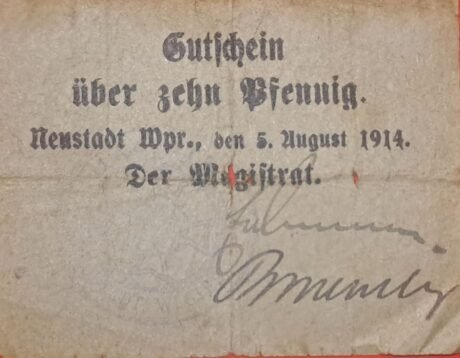 Аверс банкноты 10 пфеннигов Neustadt in Westpreußen (Германия) 1914 года