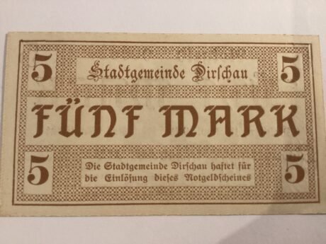 Реверс банкноты 5 marek dirschau (Niemcy) 1918