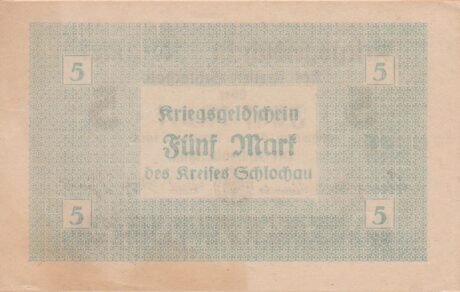 Реверс банкноты 5 znaczków Kreis Schlochau (Niemcy) 1918