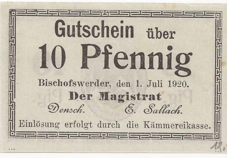 Аверс банкноты 10 fenigów (Niemcy) 1920