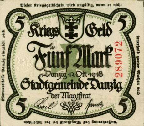 Аверс банкноты 5 marek (Niemcy) 1918