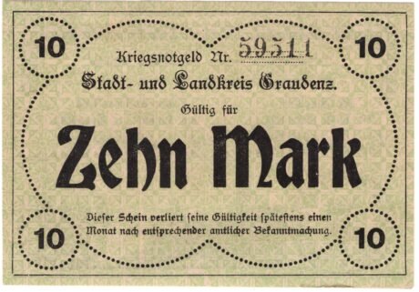 Реверс банкноты 10 marek (Niemcy) 1918