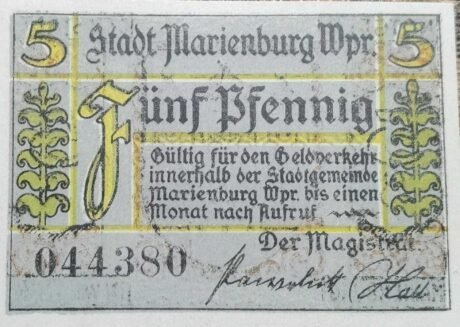 Аверс банкноты 5 fenigów (Niemcy) 1919