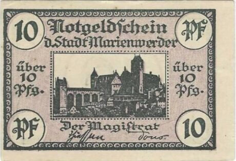 Аверс банкноты 10 fenigów (Niemcy)