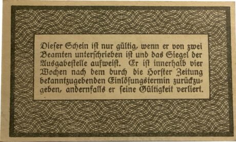 Реверс банкноты 10 fenigów Horst an der Emscher (Niemcy) 1917