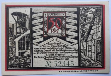 Аверс банкноты 50 fenigów Landkreis Bochum (Niemcy) 1921