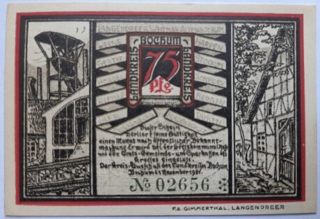 Аверс банкноты 75 Pfenning Landkreis Bochum (Германия) 1921 года