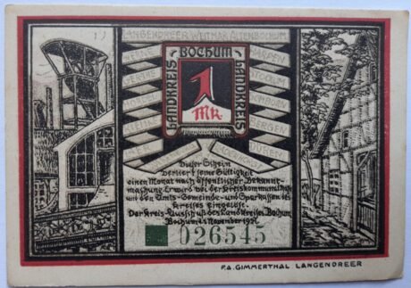 Аверс банкноты 1 marka Landkreis Bochum (Niemcy) 1921