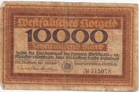 Аверс банкноты 10000 marek Landesbank der Provinz Westfalen (Niemcy) 1923